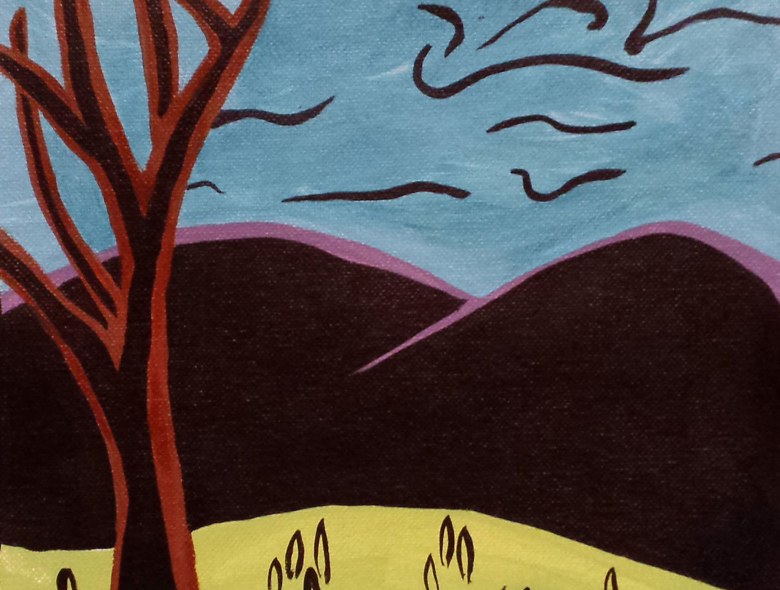 painted scene by April Hoff based on her mini linocut series