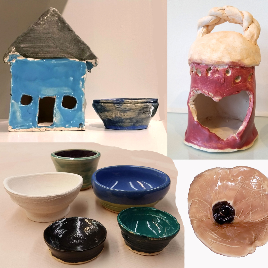 mixed sample of kids clay projects done with Artingales