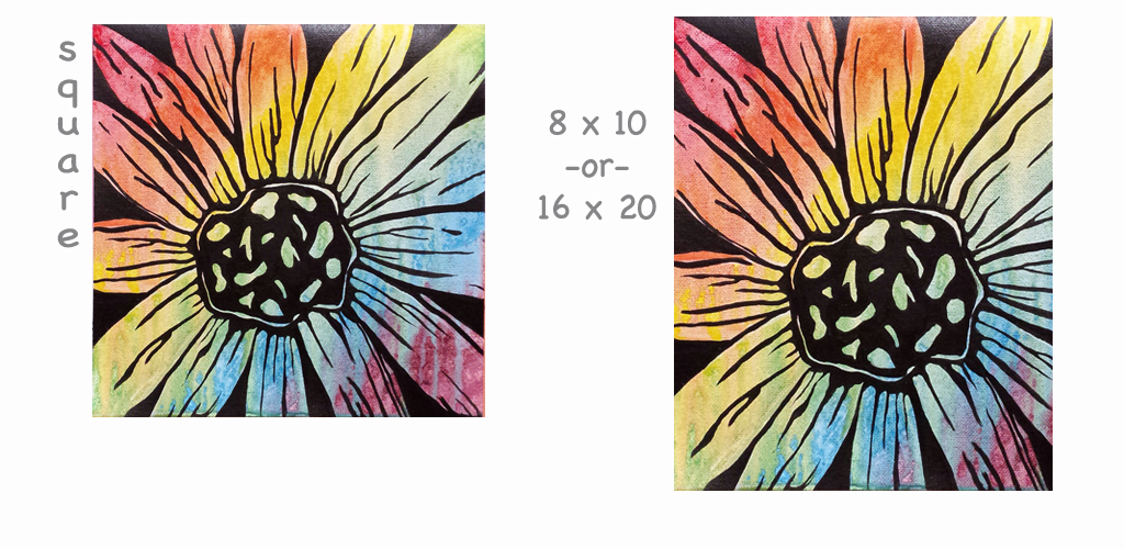 graphic psychedelic painting with rainbow was background and stark black daisy